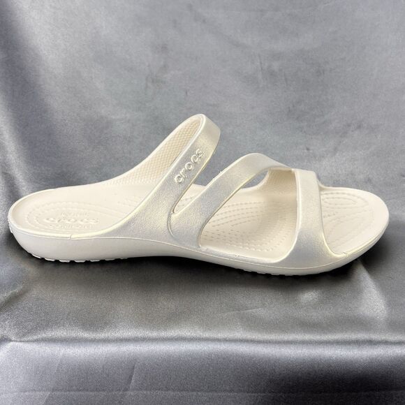 Crocs Kadee II Shimmer Sandals Women's 8 Beige Strappy Slides 211713-160 NEW - Picture 3 of 17